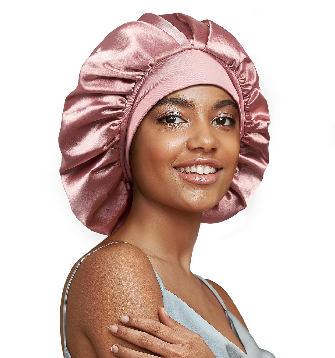 100% Real Mulberry Silk Bonnet for Women - Large Double Layer Hair Care Cap | Soft Elastic Band, Non-Slip, Pink