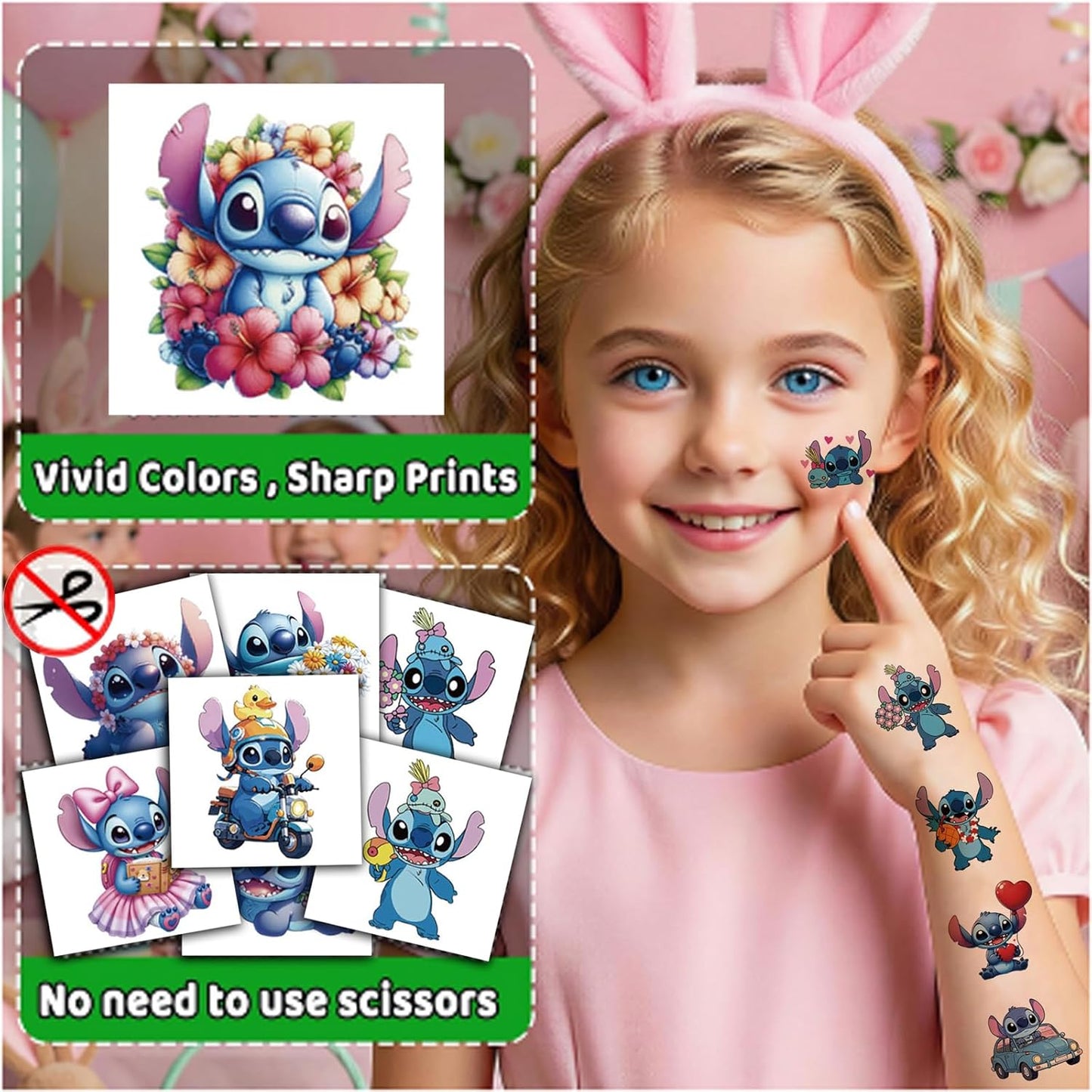 Cartoon Stitch Temporary Tattoos - 40PCS Birthday Party Supplies | Cute Stickers for Teens & Carnival Decor