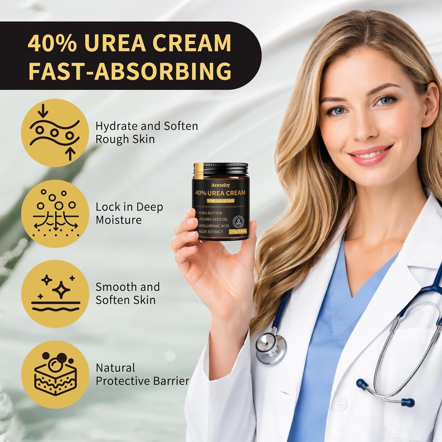 Urea Cream 40% with Salicylic Acid 2% - Maximum Strength Foot Cream for Dry, Cracked Heels | 155g