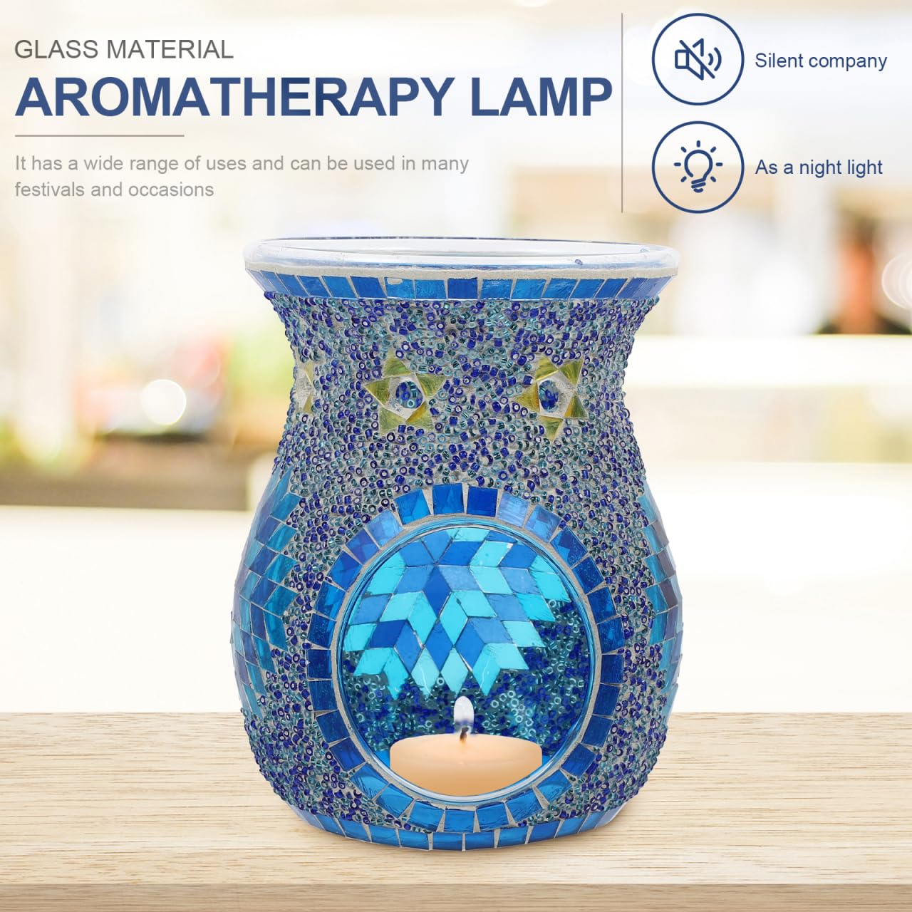 Uonlytech Mosaic Glass Oil Burner Bohemian Fragrance Oil Burner Tealights Wax Melt Stove Holder for Gifts Home Decoration Without Candle 10. 514. 2cm Blue