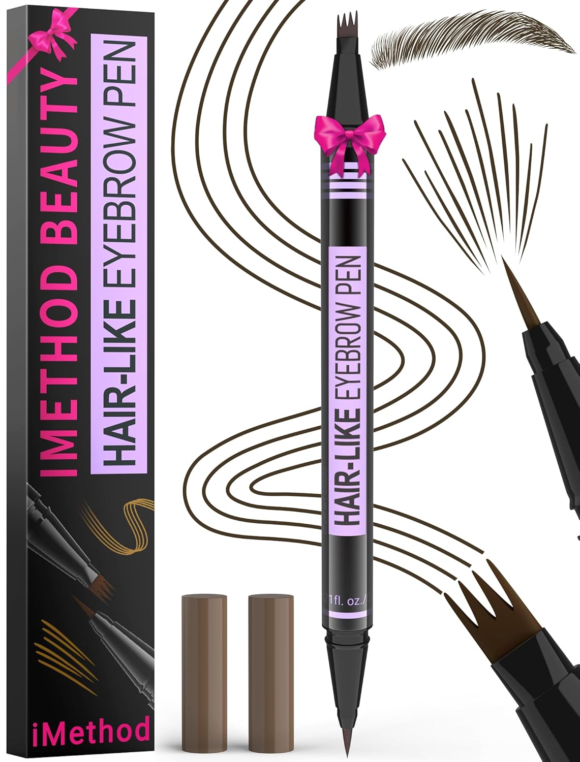 iMethod Eyebrow Pen - 2-in-1 Microblading Eyebrow Pencil with 4-Fork Tip & Brush Tip | Dark Brown, Long-Lasting Natural Look
