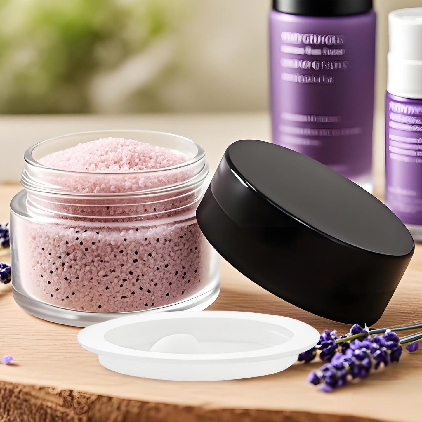 Seuqhck 90 Pack 5ml Small Clear Jars with Black Lids and Spoons, Empty Glass Cosmetic Containers Bulk with Liner Airtight Cream Bottle for Beauty Product Samples, Travel, Lotions, Essences