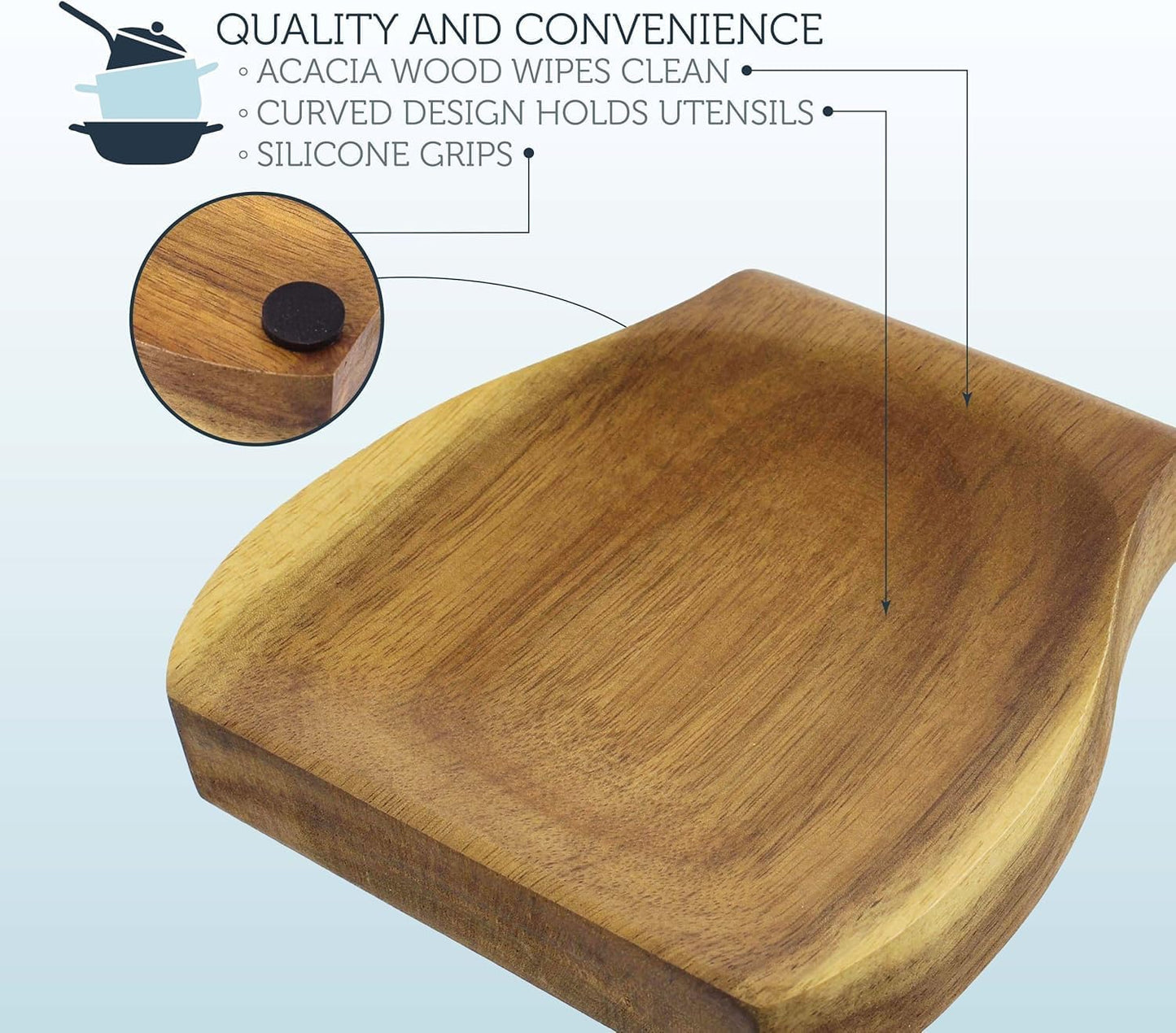 Wooden Spoon Rest - Kitchen Utensil Holder for Spatulas & Cooking Tools | 5.08 x 3.86 Inches