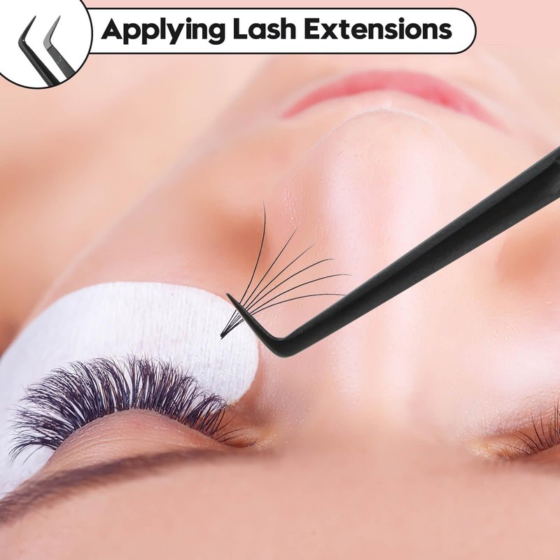 Ms.Queen Fiber Tip Tweezers for Lash Extensions, Precision 90 Degree Eyelash Tweezers for Volume & Classic Lashes,Black