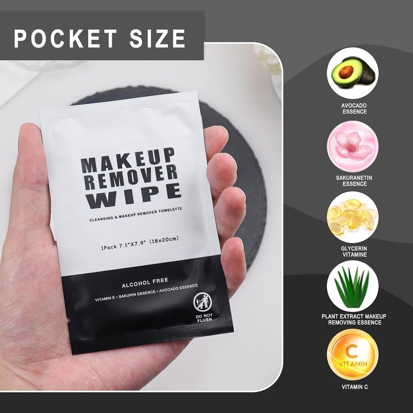 Gisdo 100 Makeup Remover Wipes Bulk Individually Wrapped Makeup Wipes Single Makeup Remover Cloth Facial Cleansing Pads for Mascara Lipstick Oil Dirt Face Skin Travel Hotel (Black)