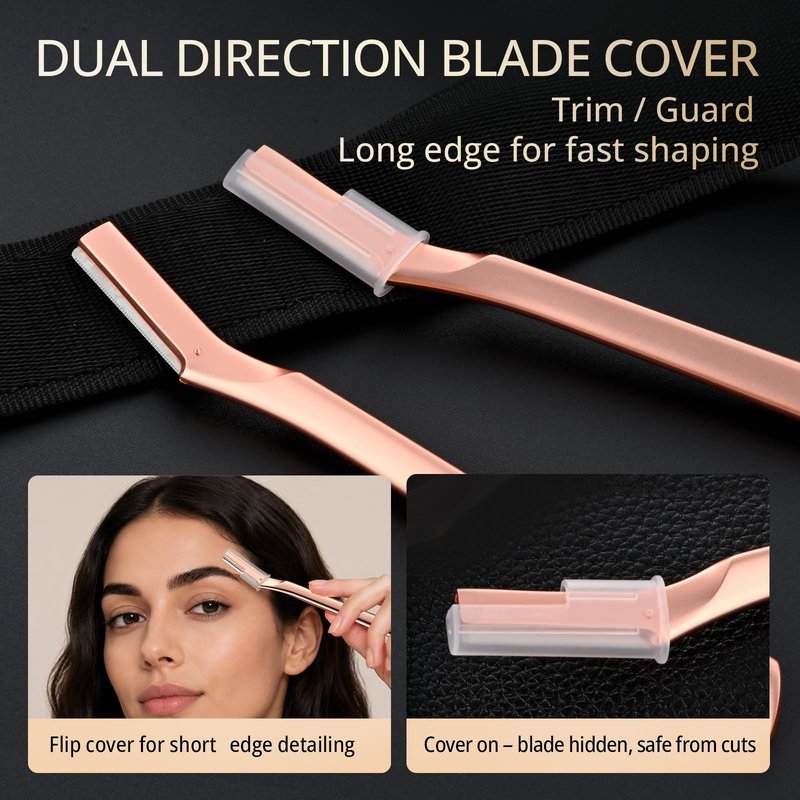 Mistfree Professional Dermaplane Razor, Reusable Stainless Steel Dermaplane Razor for Women Face, Face Dermaplaning Tool with 12PCS Refill Blades, Metal Eyebrow Razor for Women and Men (Rose Gold)
