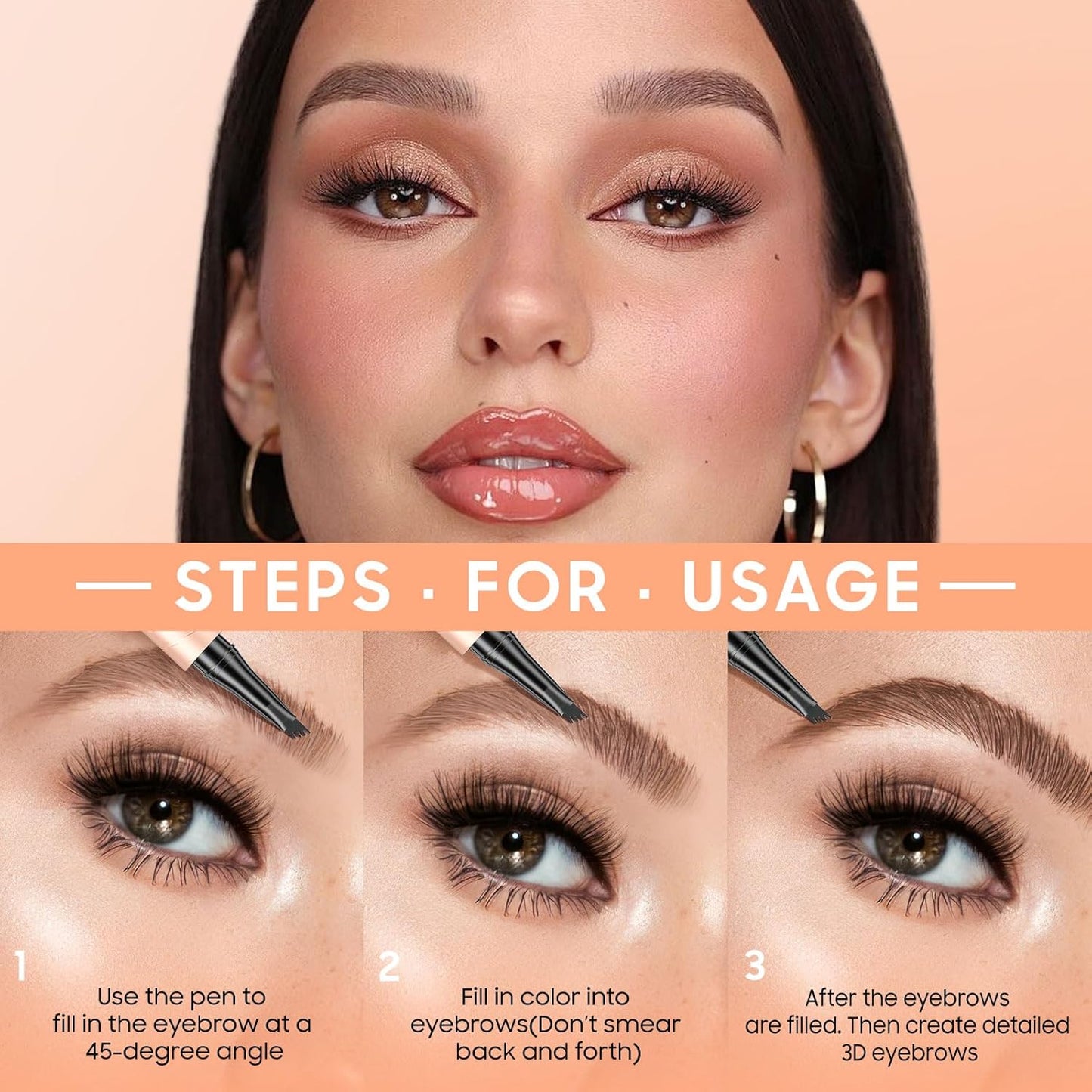 4D Liquid Eyebrow Pen - Microblading Pencil for Precise Brow Definition | Long-Lasting Waterproof (Black)
