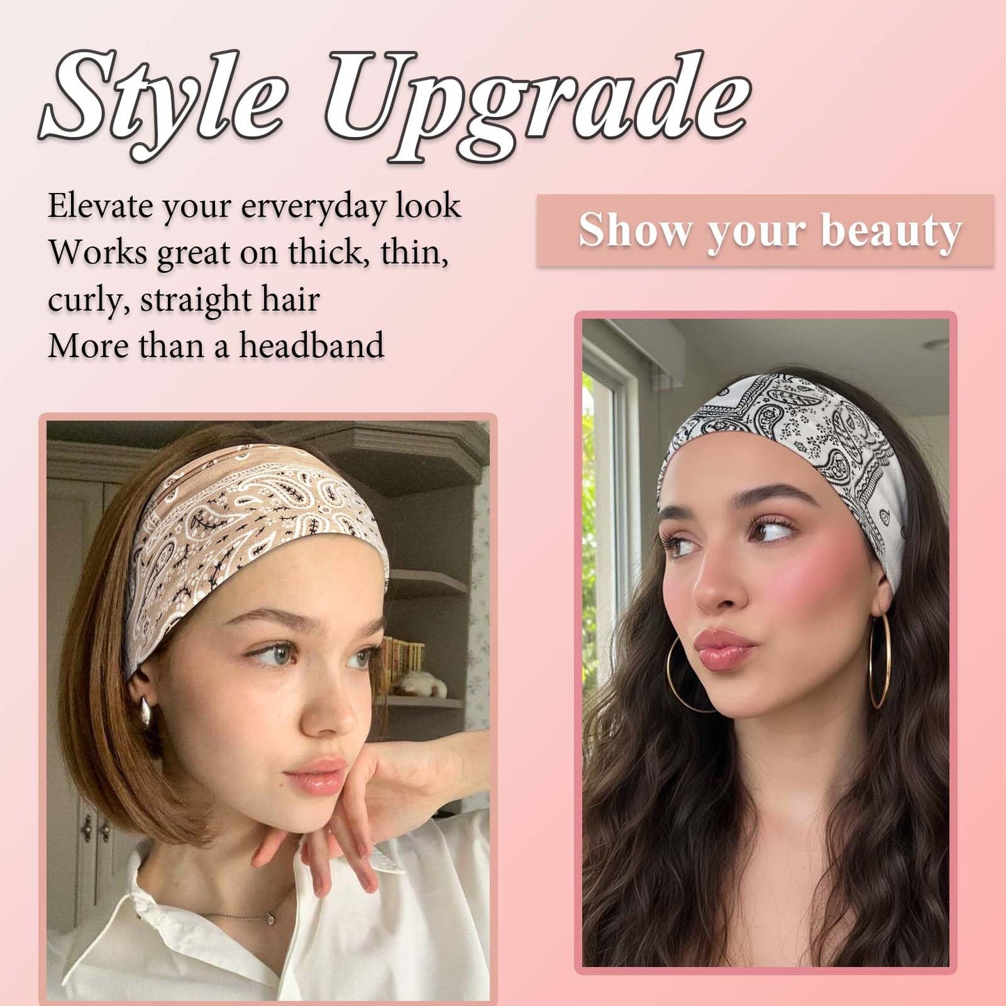 FARSYOD Wide Headbands Boho Head Bands For Women's Hair Band Paisley Fashion Head Wraps Knotted Bandana Headband Elastic Turban Large Workout Hair Accessories For Women 4 Pack