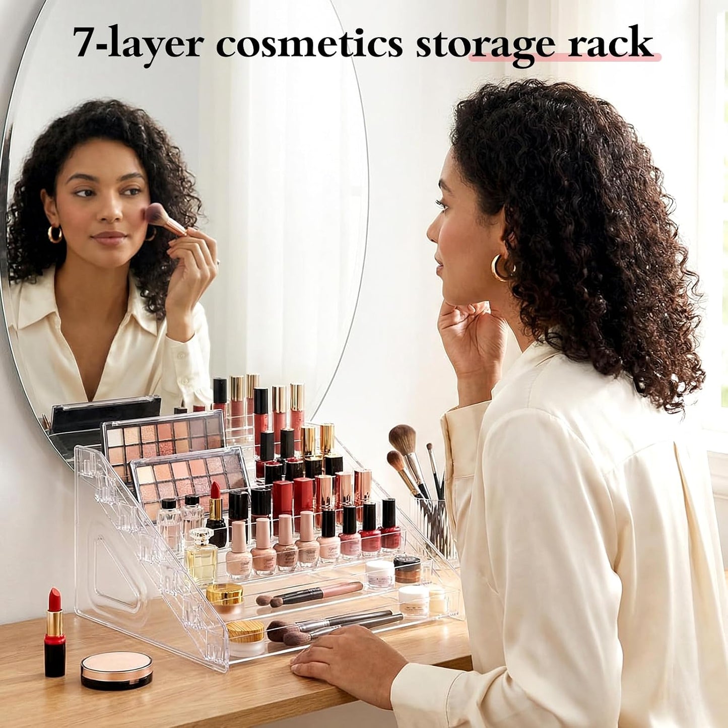 Nail Polish Organizer - 7 Layers Clear Plastic Storage Stand | Essential Oil, Cosmetic, Jewelry Holder