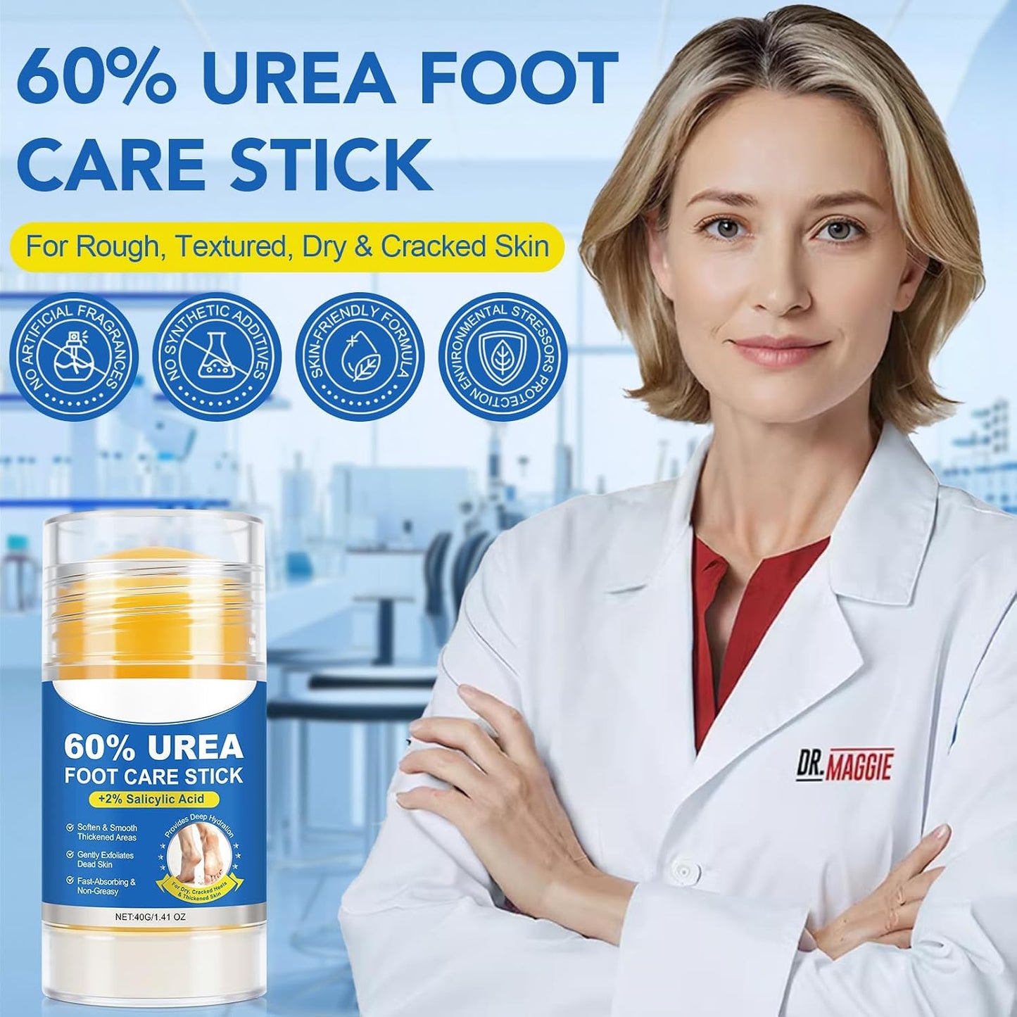 Urea Foot Care Stick with 2% Salicylic Acid - Exfoliating Moisturizer for Dry Cracked Heels & Callus Care | 2 Pack