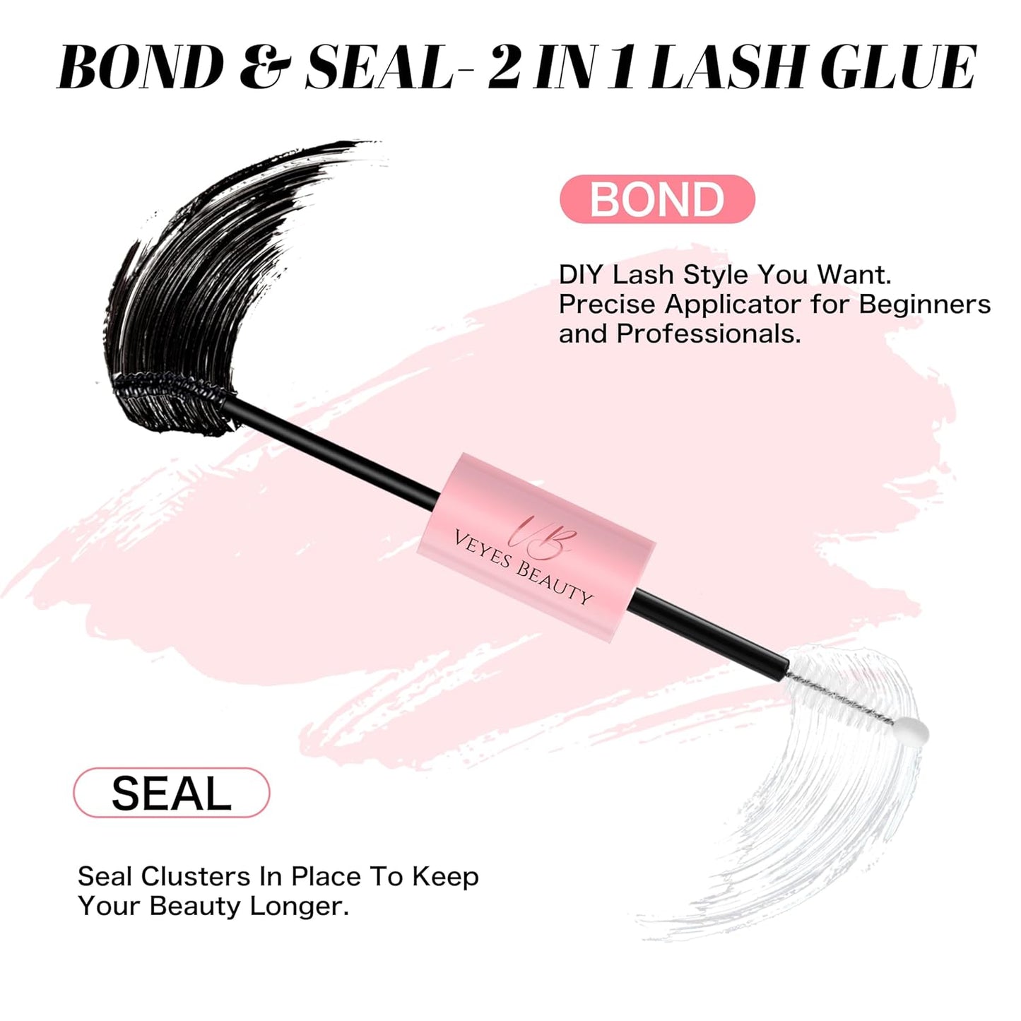 Lash Bond and Seal - Waterproof 2 in 1 Cluster Lash Glue for Eyelash Extensions | Long-Lasting Hold, 5ml+5ml