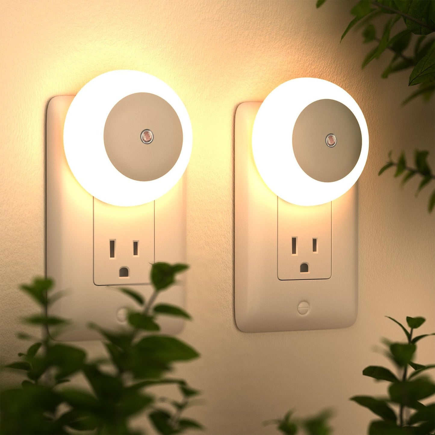 Backlit Night Lights Plug Into Wall 2 Pack, Soft White with Adjustable Brightness, for Kids Adults Nursery Bedroom Bathroom Hallway Kitchen