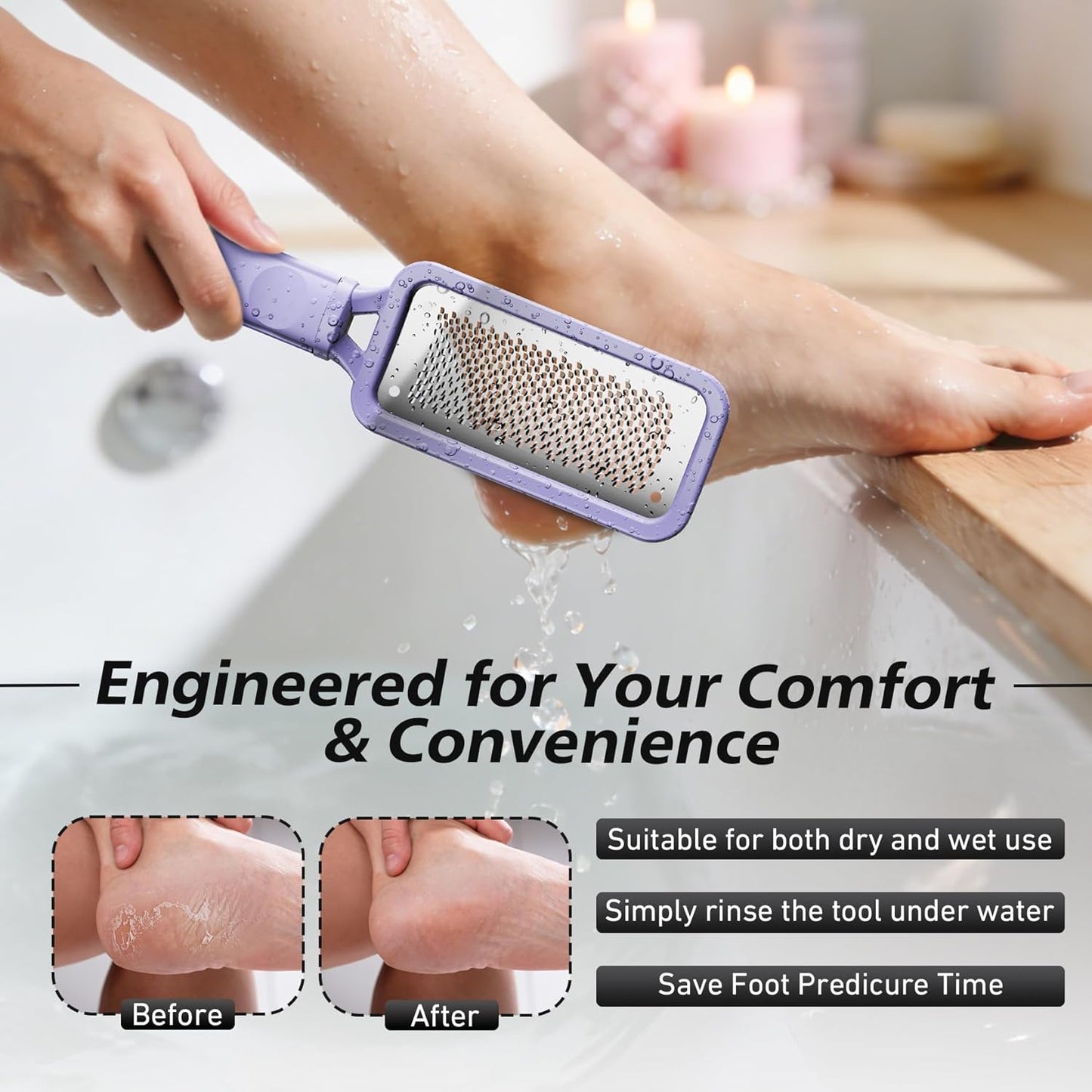 Professional Foot File & Callus Remover - Stainless Steel Rasp for Hard Skin & Cracked Heels | Purple