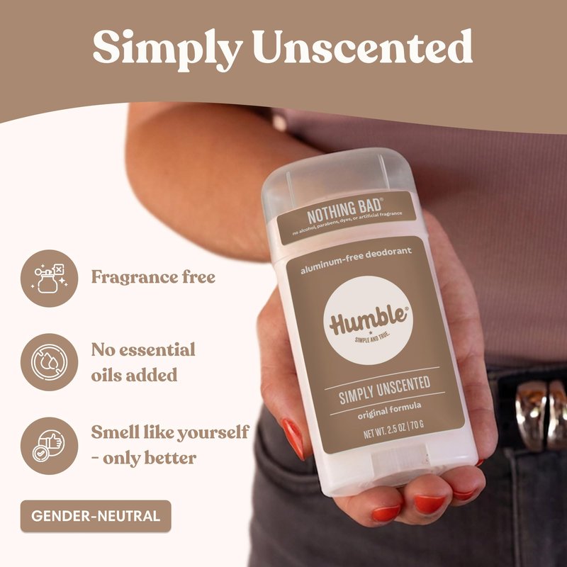 Humble Aluminum-Free Deodorant for Women & Men, Simply Unscented - Clean & Fresh Natural Deodorant Stick with Essential Oils for Long-Lasting Odor Control - 3 Pack