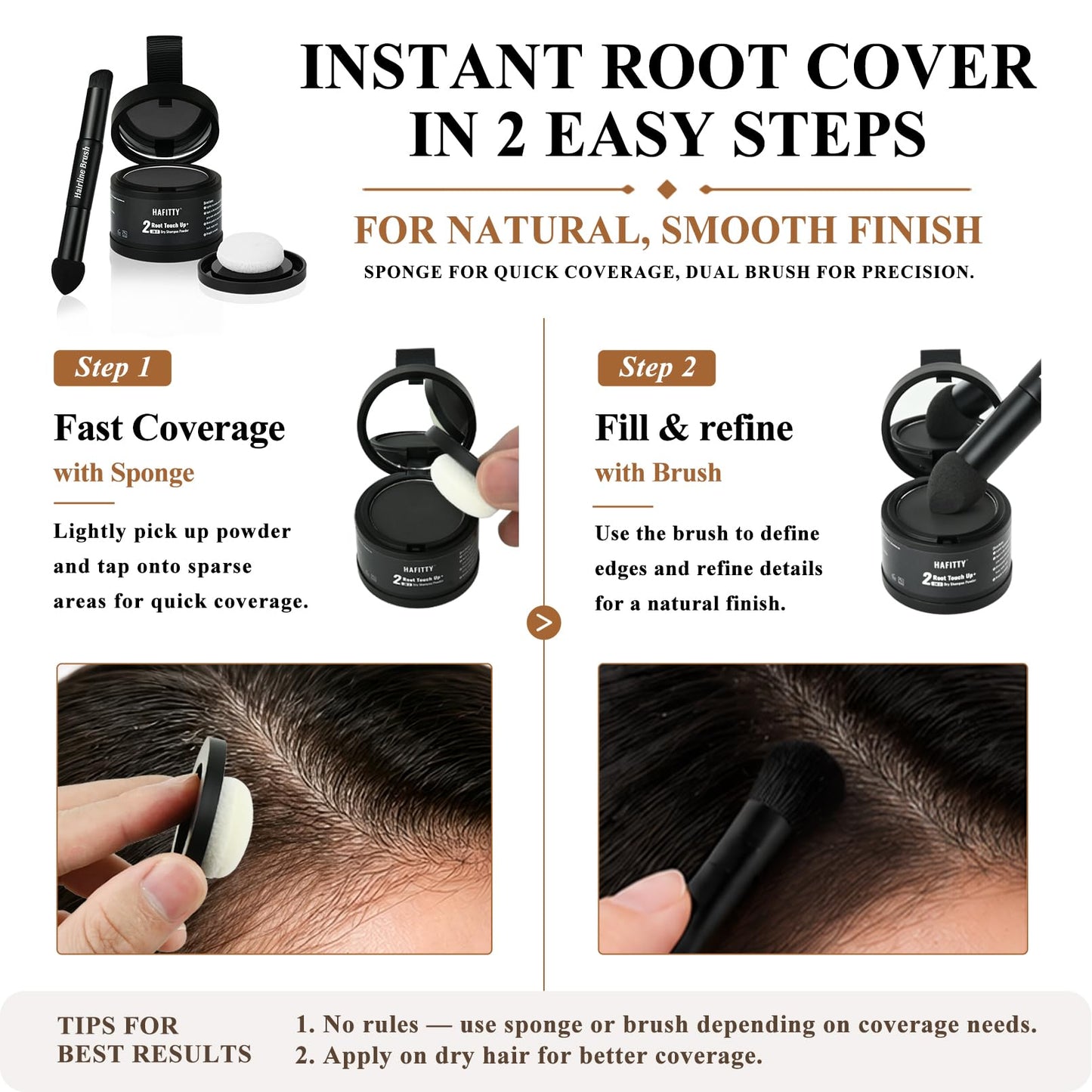 HAFITTY Root Touch Up Powder, Covers Gray Roots & Sparse Hair, Absorbs Excess Oil, All-Day Coverage, Natural Looking Finish, Easy to Apply, Hairline Powder for Women & Men (Hazel Brown)