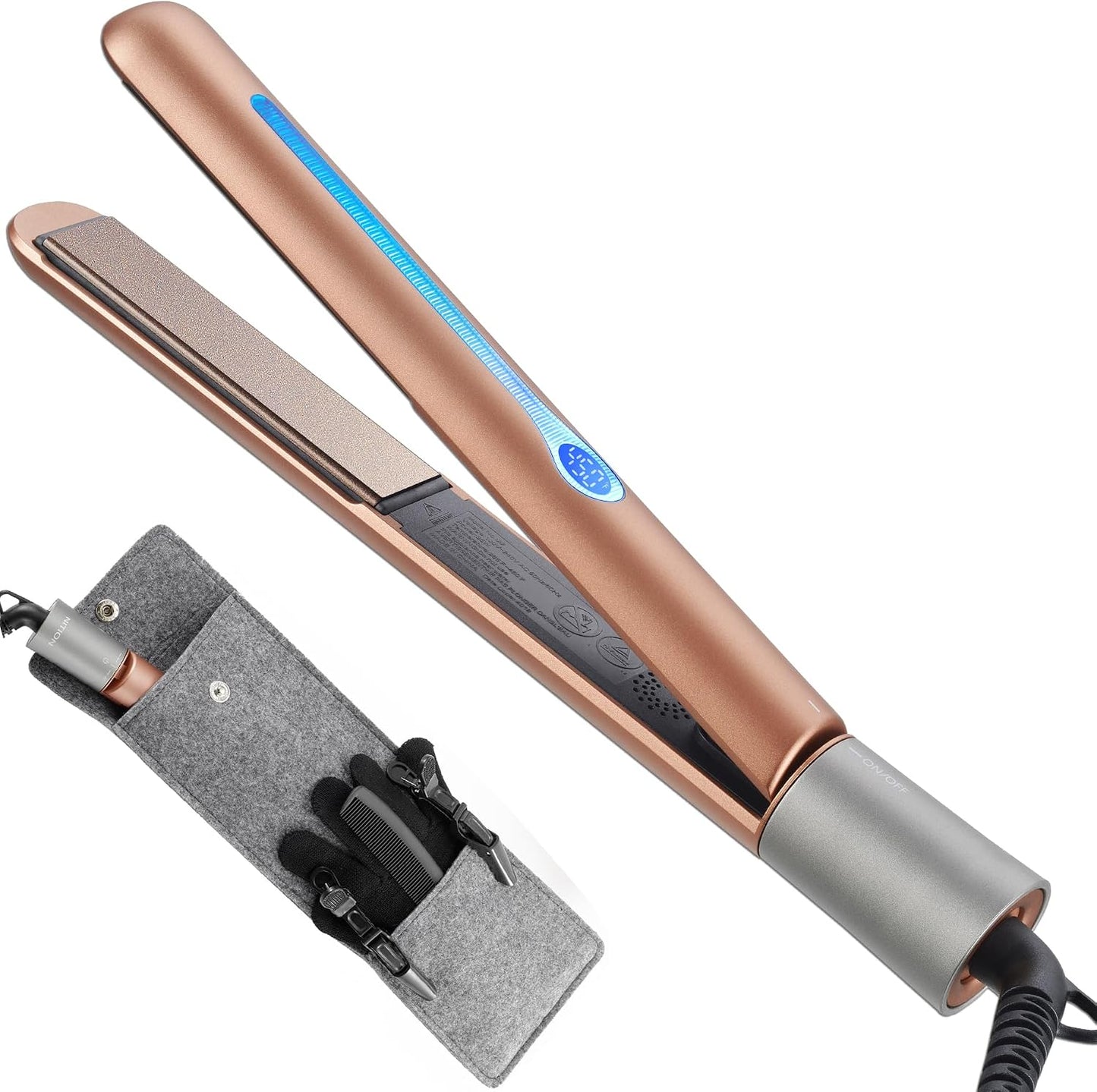 NITION Ceramic Tourmaline Hair Straightener - Fast Heating 1" Flat Iron with 3D Floating Plates | Gold Finish, Travel-Friendly