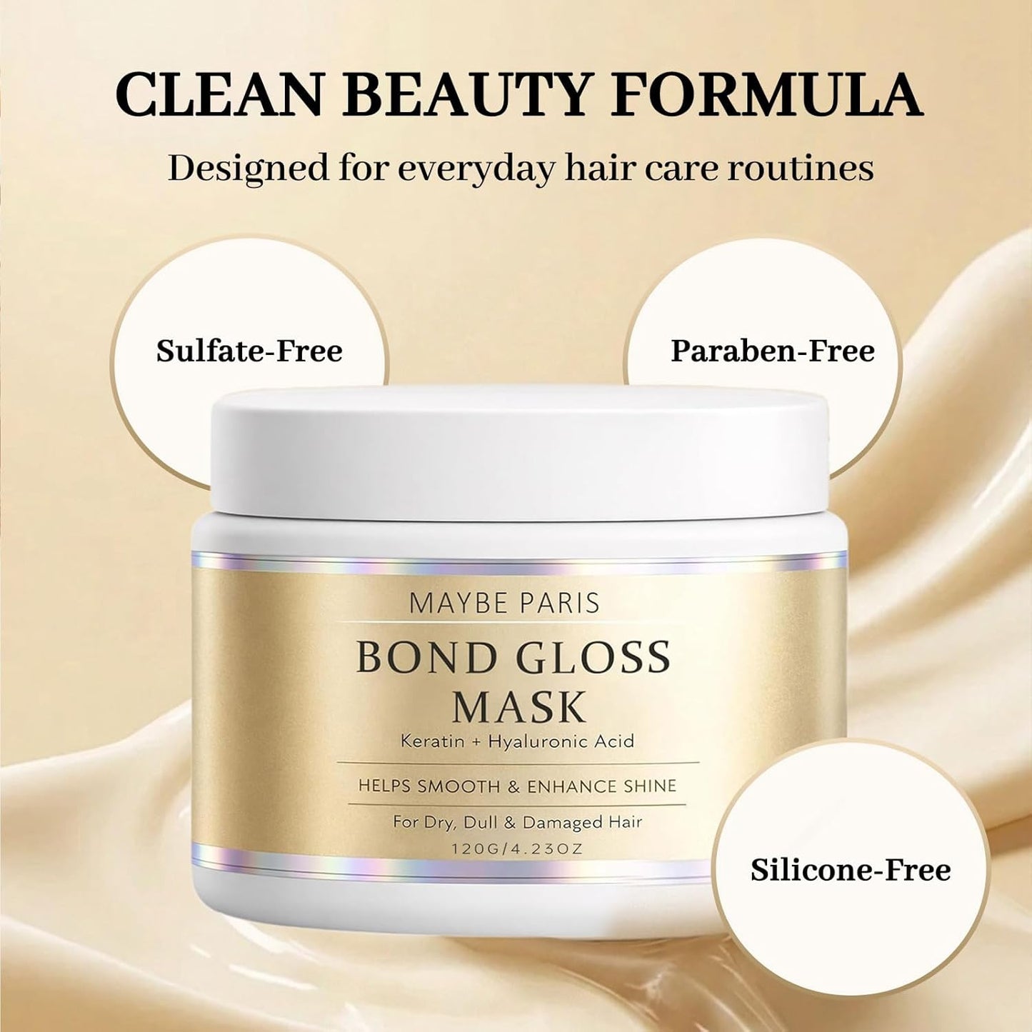 Maybe Paris Bond Gloss Hair Mask - Deep Repair with Hydrolyzed Keratin & Hyaluronic Acid | 1PC for Dry, Damaged Hair