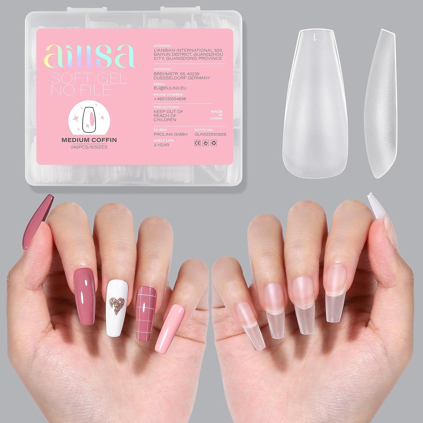 Almond Nail Tips - 450pcs Soft Full Cover Gel Nails | Pre-shaped Press-On Extensions in 15 Sizes for Beginners