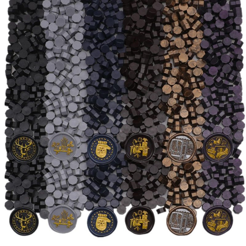 600Pcs Wax Seal Beads, Black Sealing Wax Beads for Waxseal Stamp, Antique Gold Waxsealing Beads Set with 6 Colors, Perfect for Gift Sealings, Letter Sealing, Envelopes Sealingstamp (Black)