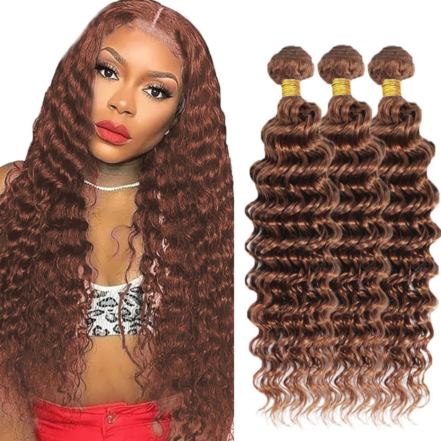 #30 Brown Bundles Human Hair Water Wave Bundles 32 32 32 Inch Light Brown Water Wave Bundle Unprocessed Brazilian Virgin Weave Hair 3 Bundle 50 Gram Per Bundle