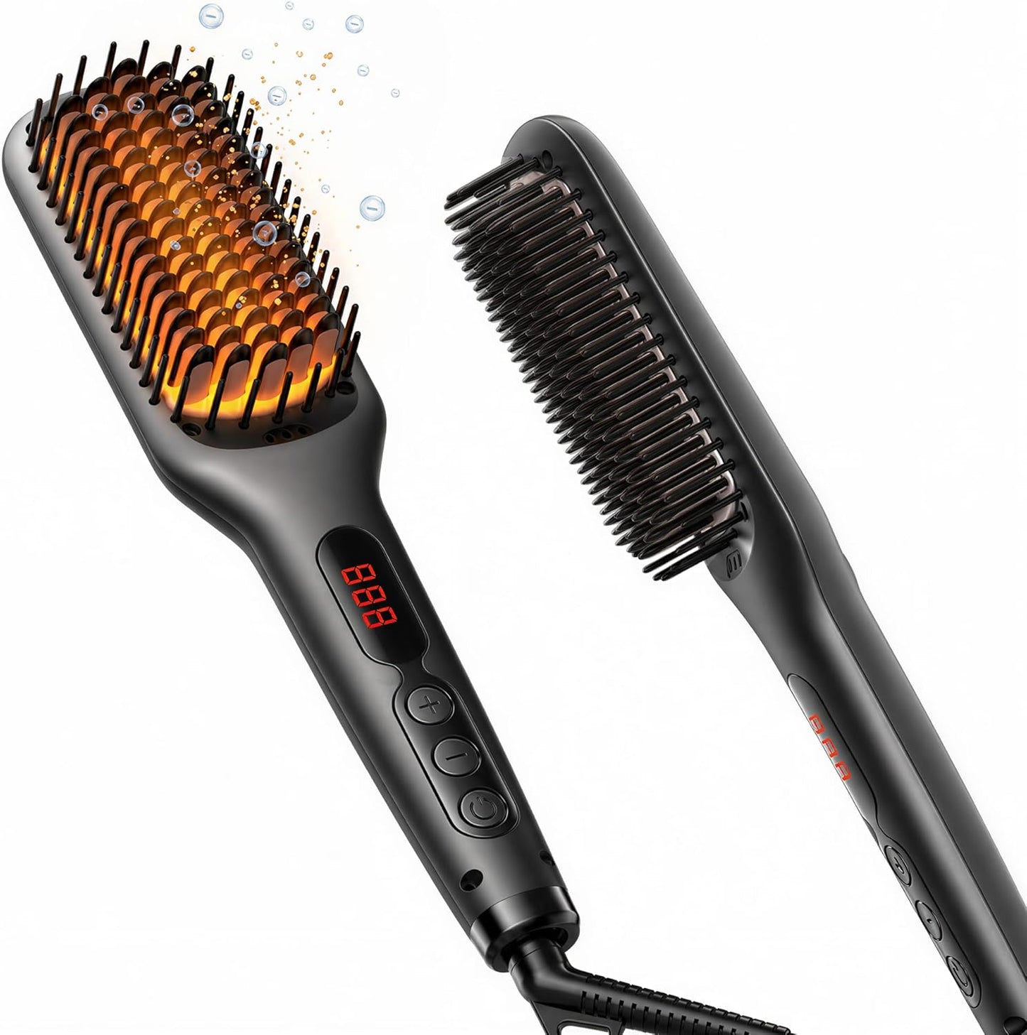MEGAWISE Pro Ceramic Ionic Hair Straightener Brush - Fast 20s Heat, Auto-Off, Anti-Scald, Dual Voltage | Black