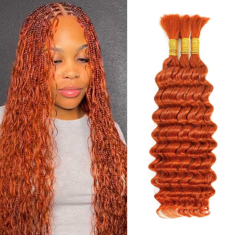 Human Braiding Hair for Boho Braids Deep Wave Bundles Human Hair 150g 28 28 28 inch Ginger 3 Bundles No Weft Brazilian Virgin Deep Curly Extensions