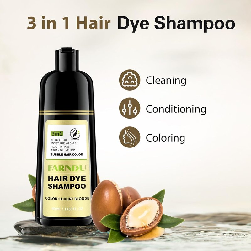 Luxury Blonde Hair Dye Shampoo - Herbal Gray Coverage, Ammonia & Paraben Free | 3-in-1 Formula for Men & Women