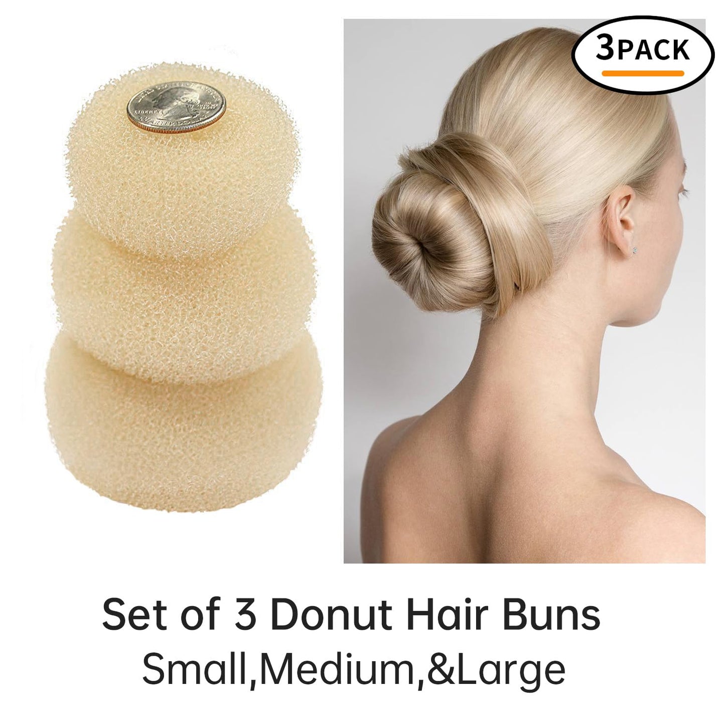 TsMADDTs Donut Bun Maker, 3 pcs Hair Bun Maker with 20 pcs Bobby Pins Blonde for Ballet Styling