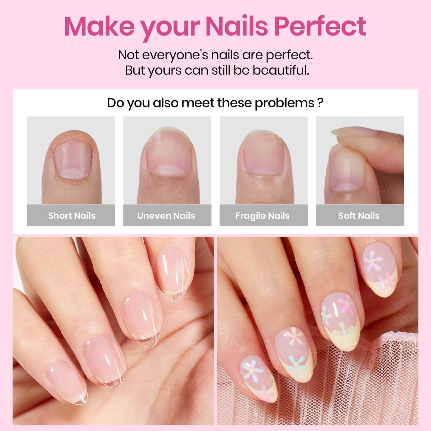 Beetles Gel Nail Tips Etch-X- Almond Extra Short, 384pcs 12 Sizes, Pre-Etched Half Matte Full Cover Soft Gel Nail Tips, Press on False Nail Extension Acrylic Fake Nails, Easy DIY Salon Art