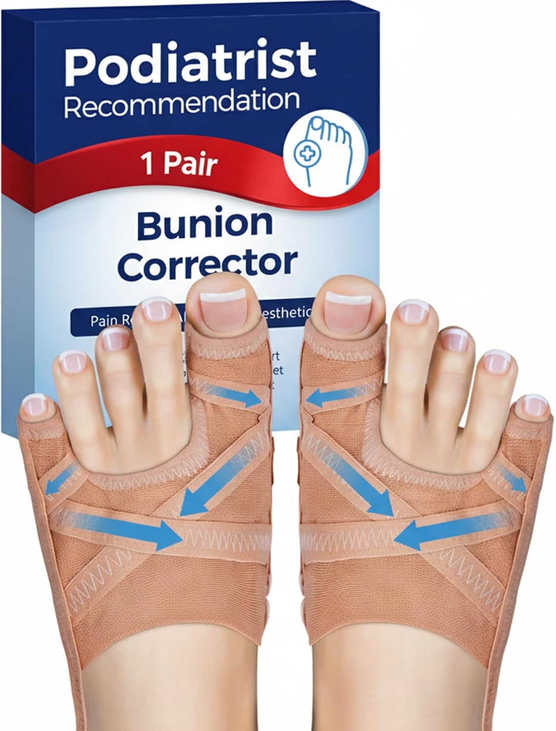 Bunion Corrector | Breathable Toe Straightener for Comfortable Relief - Adjustable for Day/Night Use (1 Pair)