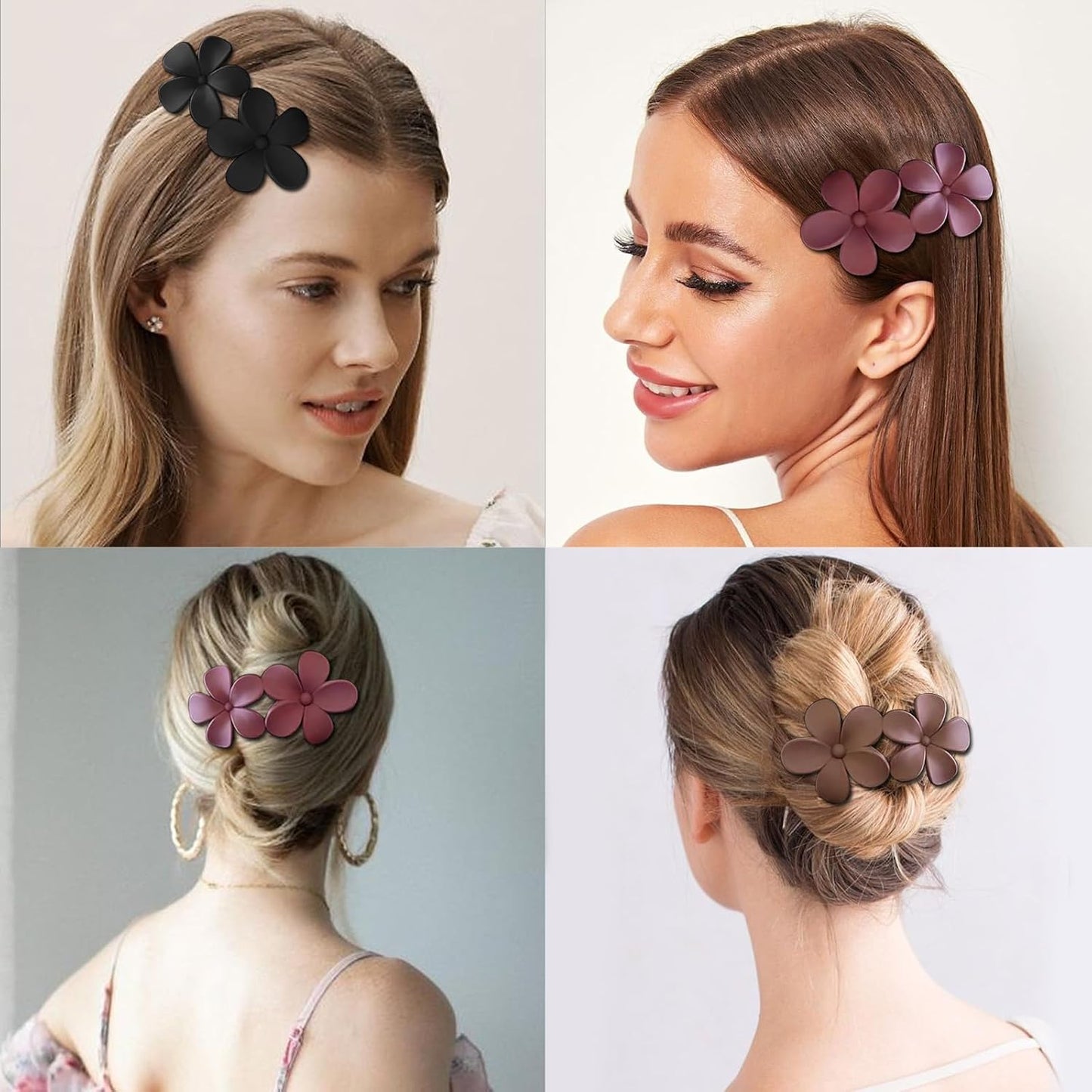 Flower Hair Clips - 6 Pcs Matte French Barrettes | Non-Slip Elegant Hair Accessories for All Hair Types