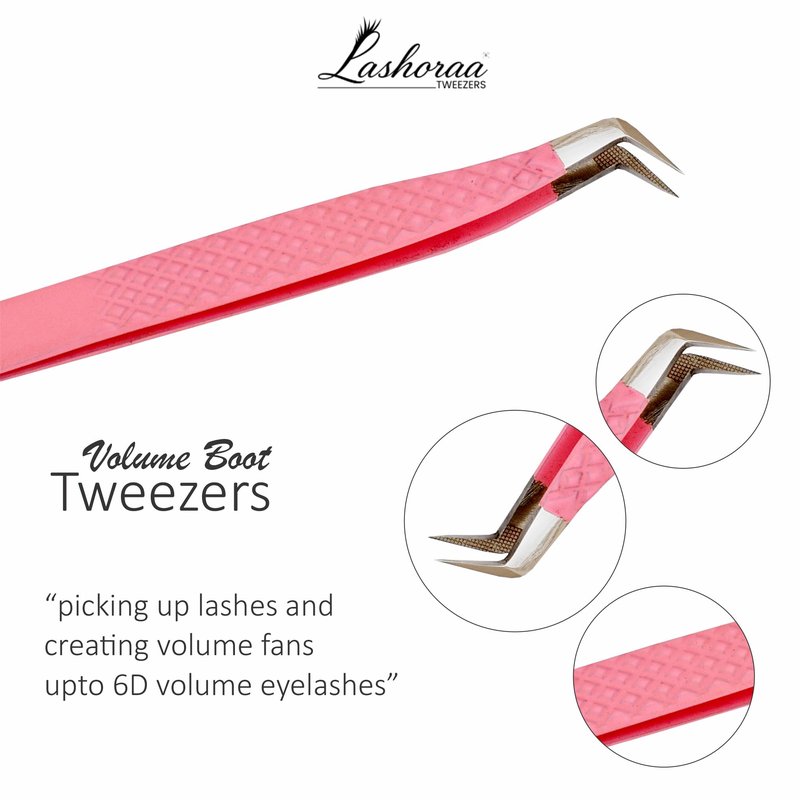 LASHORAA Lash Tweezers Set for Eyelash Extensions - 3 Piece Precision Fiber Tip Diamond Grip, Volume, L-Shape Boot, 90 Degree Tweezers - Includes Leather Case for Classic Lashes & Premade Fans