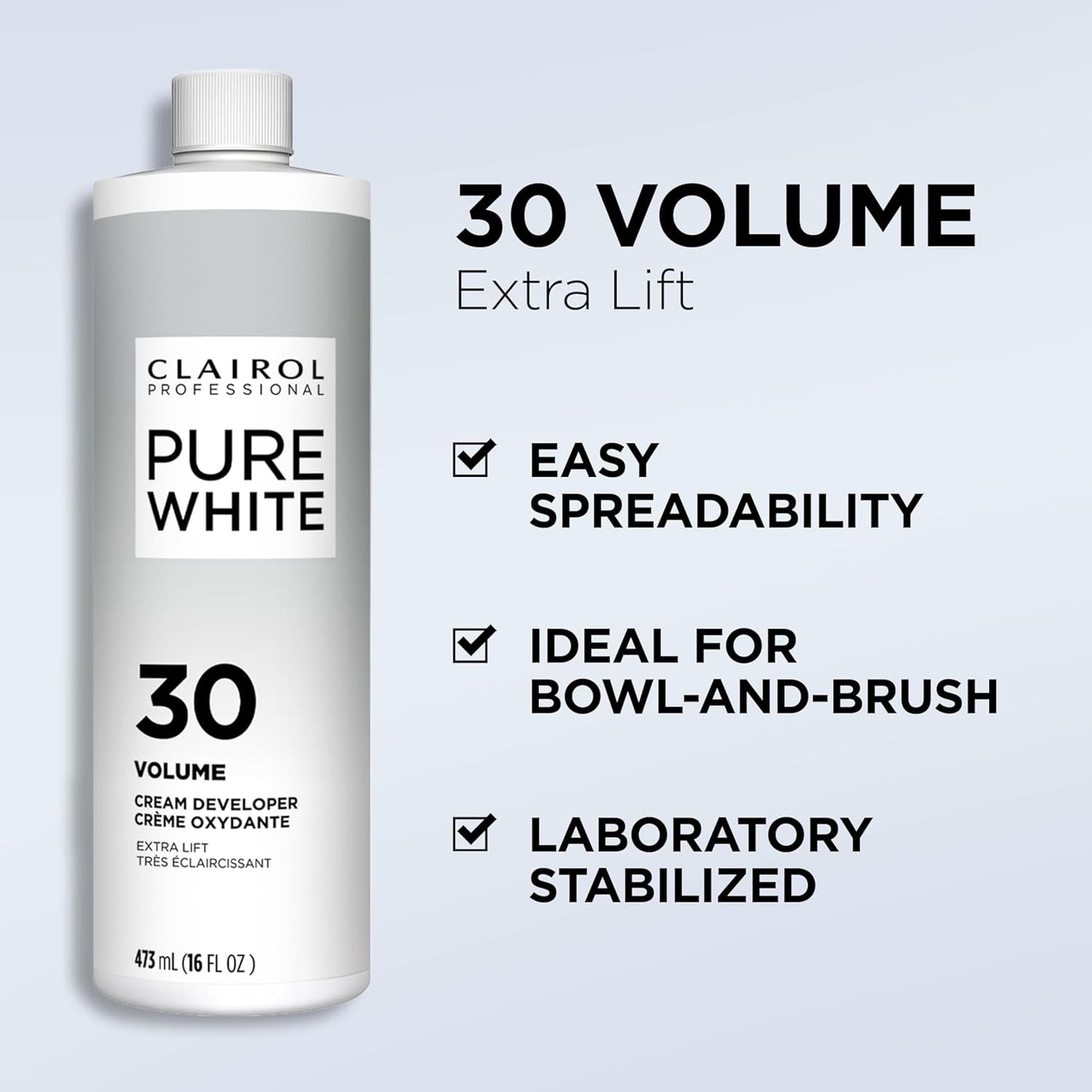 Clairol Professional Pure White 30 Volume Hair Developer - Lightens Hair & Covers Grays | 32 oz