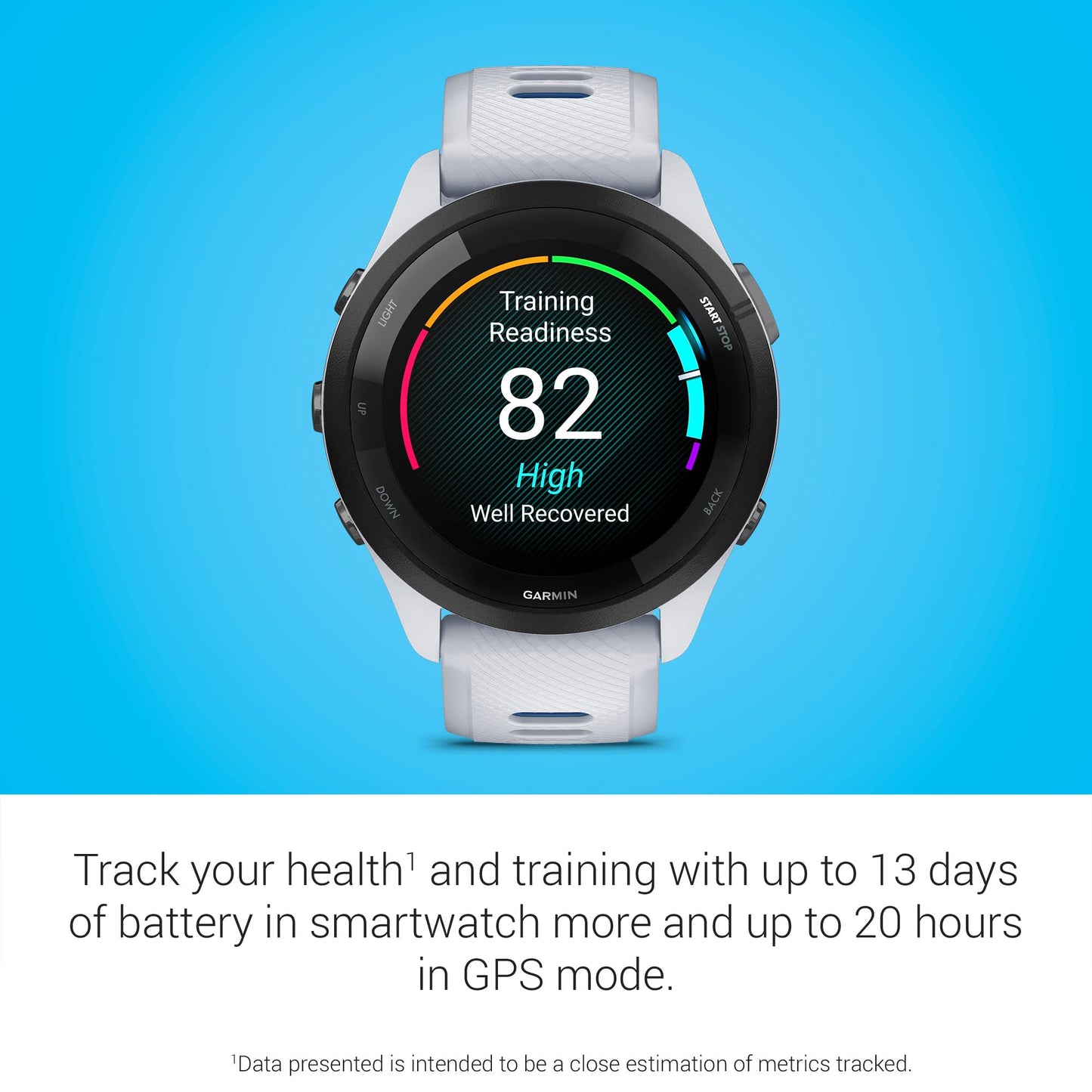 Garmin Forerunner 265 Running Smartwatch, Colorful AMOLED Display, Training Metrics and Recovery Insights, Whitestone and Tidal Blue