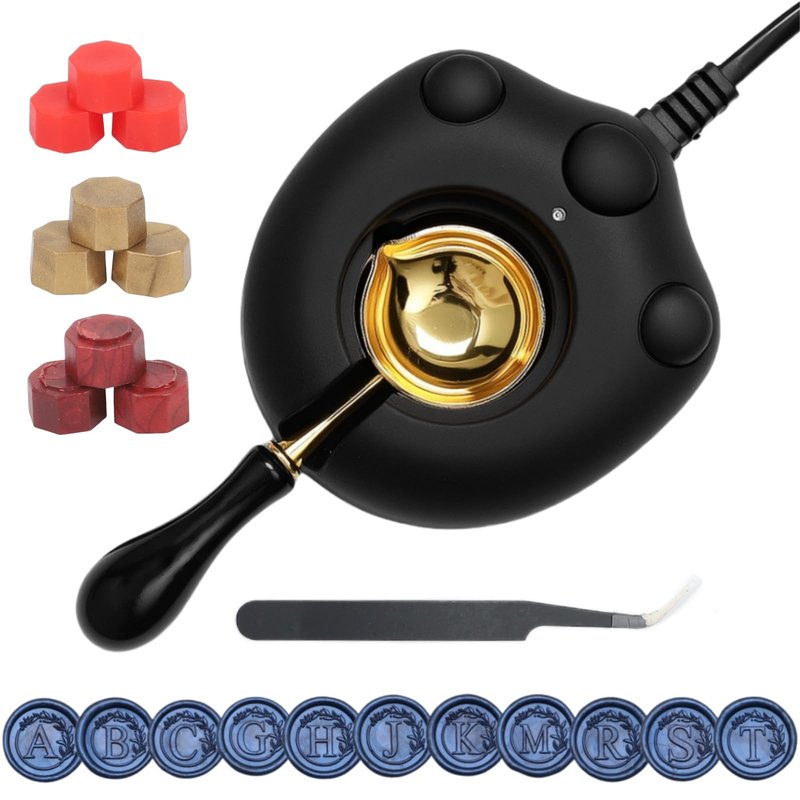 732 Pcs Sealing Wax Stamp Kit with Electric Wax Seal Warmer, Initial Alphabet M Seal Stamp, Assorted Colors Waxseal Beads, Spoon, Pen, Letter Sealingwax Kit (M)