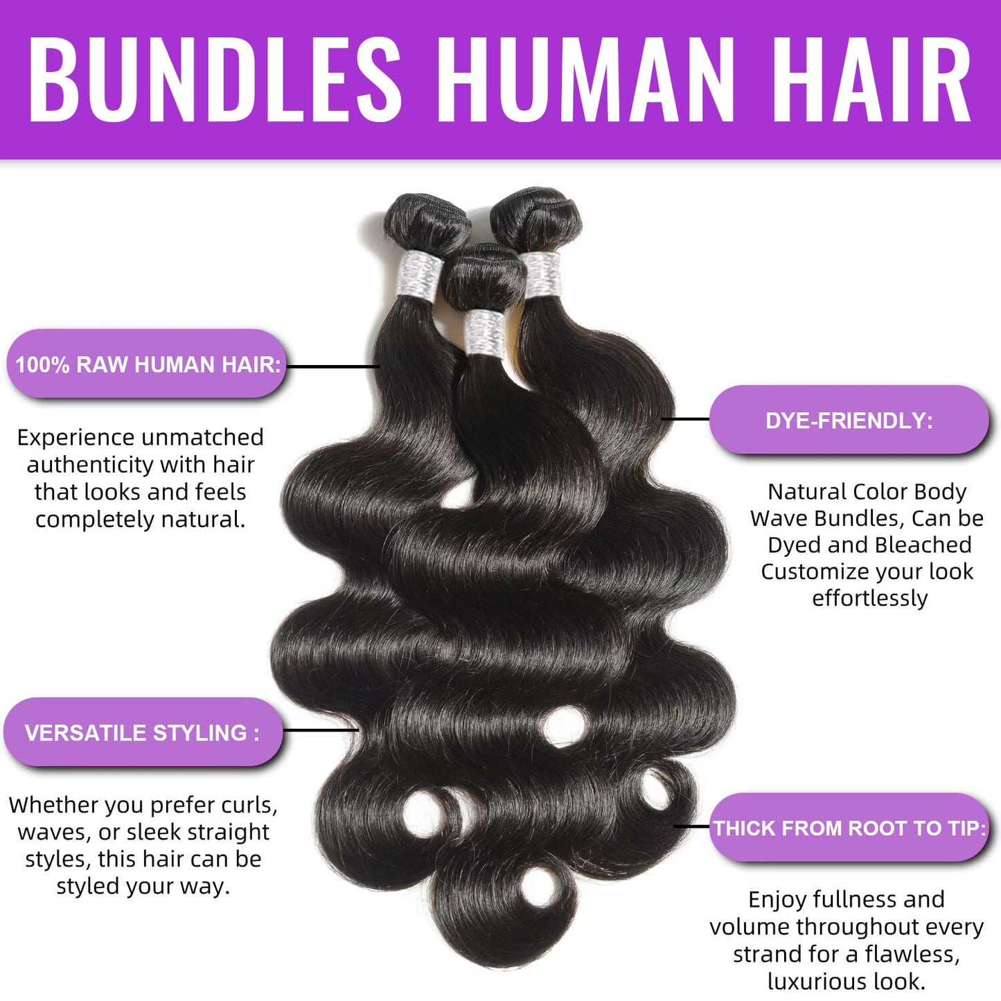 12A Human Hair Bundles Body Wave Bundles Human Hair 18 20 22 Inch 100% Unprocessed Brazilian Virgin Hair Body Wave 3 Bundles Deals Real Human Hair Extensions For Women Natural Black Color