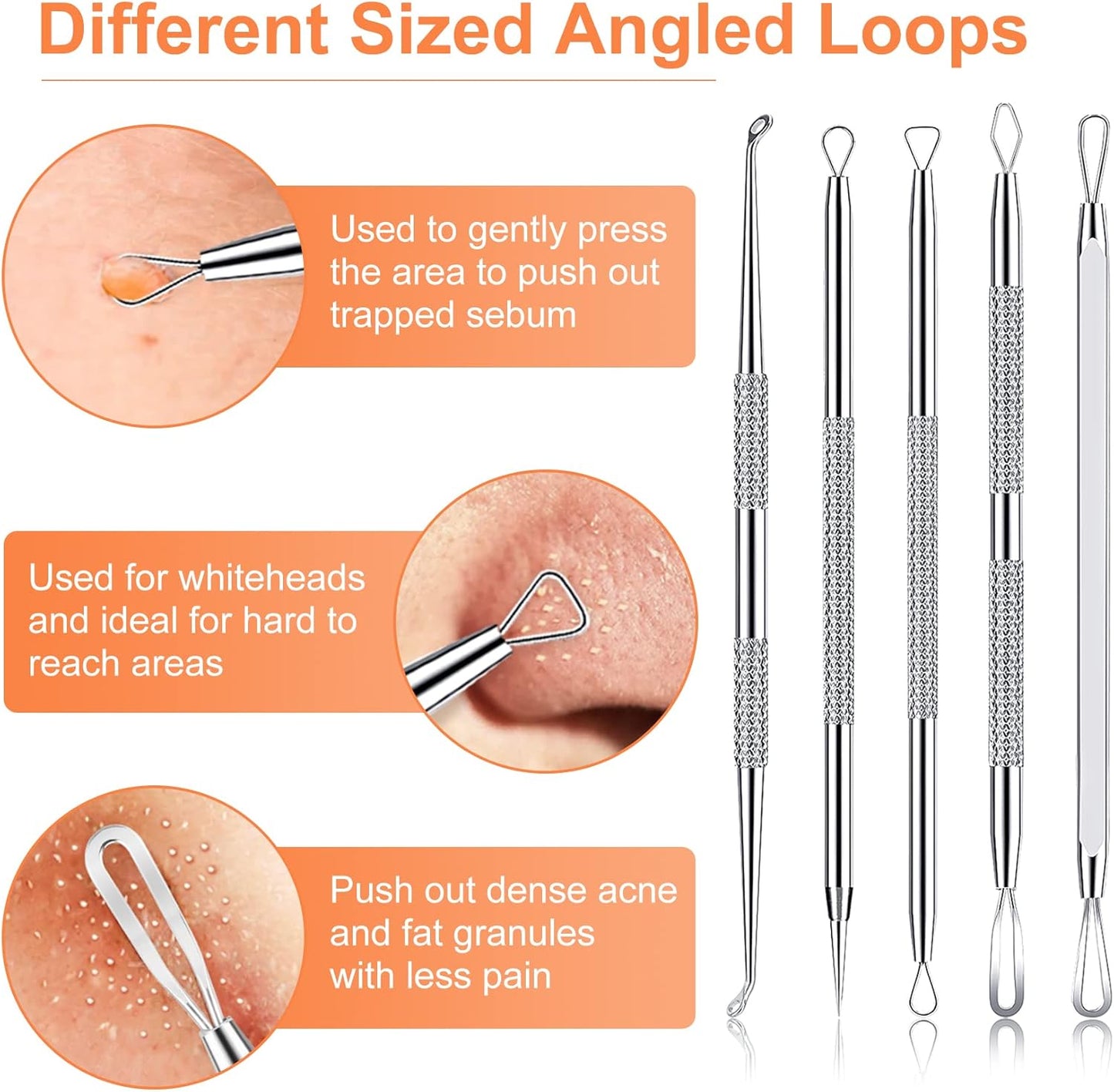 Pimple Popper Tool Kit - 15 PCS Professional Stainless Steel Blackhead Remover Set | Acne Extraction Tools in Metal Case (Silver)