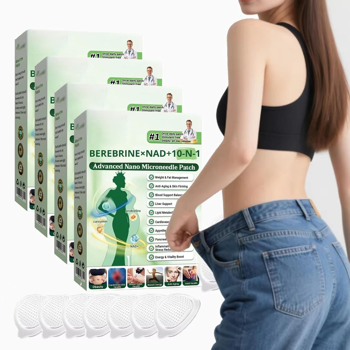 Moringa 10-In-1 Nano Microdart Patches - Natural Slimming Solution for All Skin Types | 4 Boxes, 28 Patches