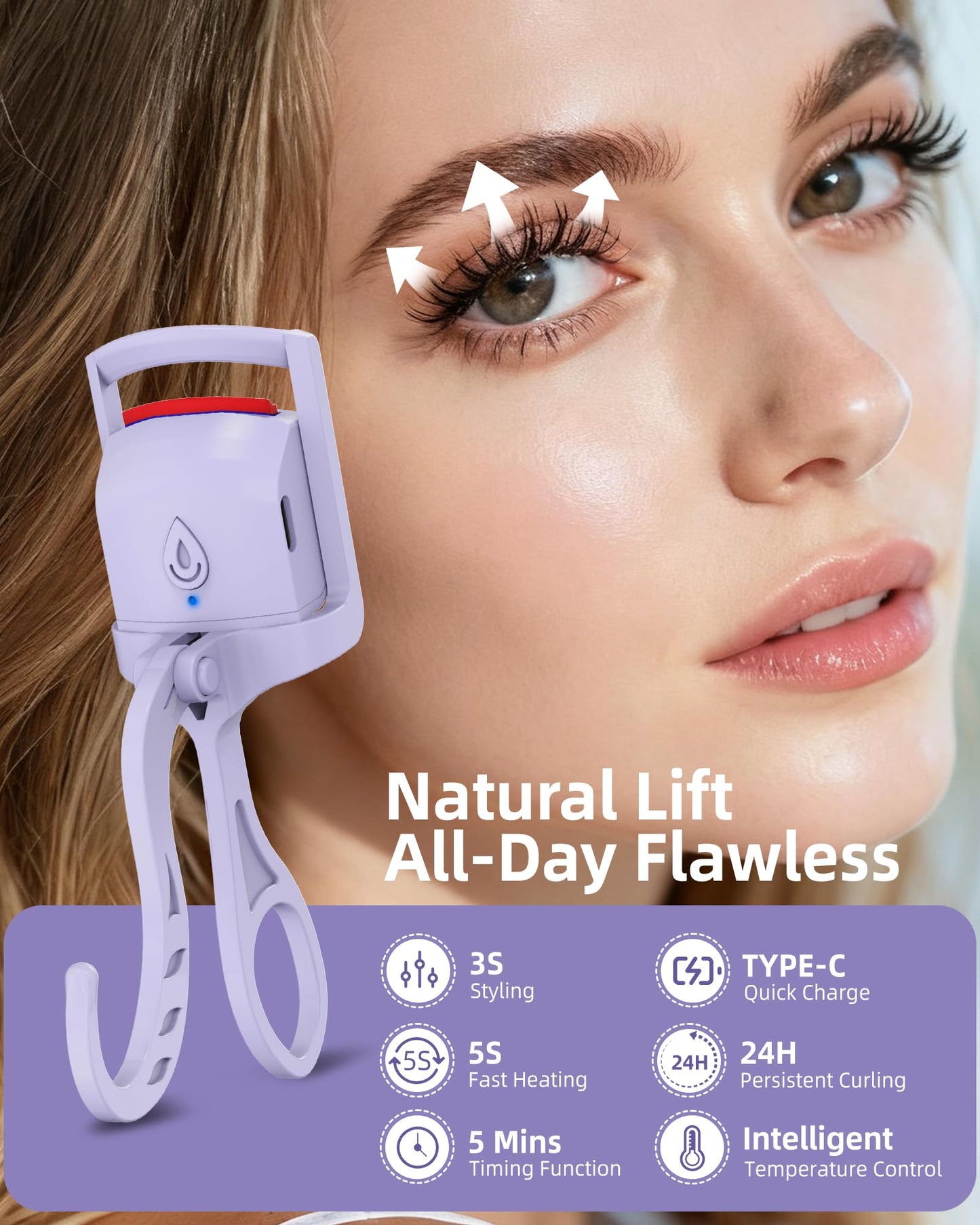 HOTRYEE Heated Eyelash Curler, 5S Fast Heating Electric Eyelash Curler