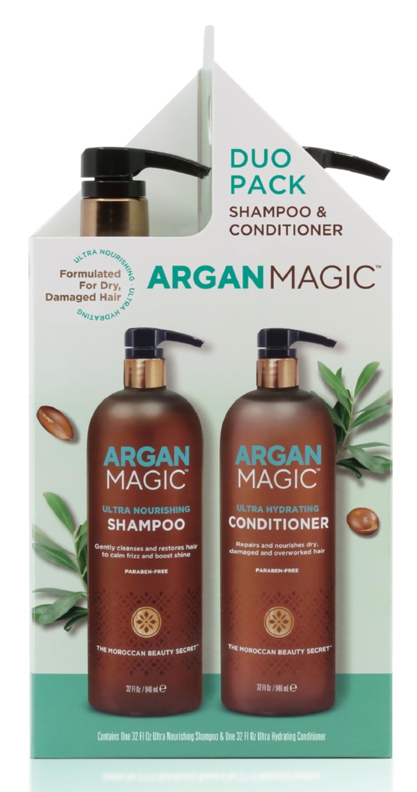 Argan Magic Ultra Shampoo and Conditioner Combo Pack for Dry and Damaged Hair - Revives & Dehydrated Brittle Hair | Detangles, Smooths & Softens | Paraben Free, (32 oz)