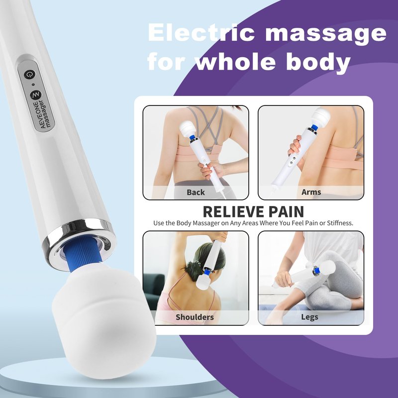 AEVEONE Wired Powerful Handheld Wand Massager, Strong Personal Vibration Massage for Sports Recovery, Back Muscle Aches, Whole Body Pain (White)