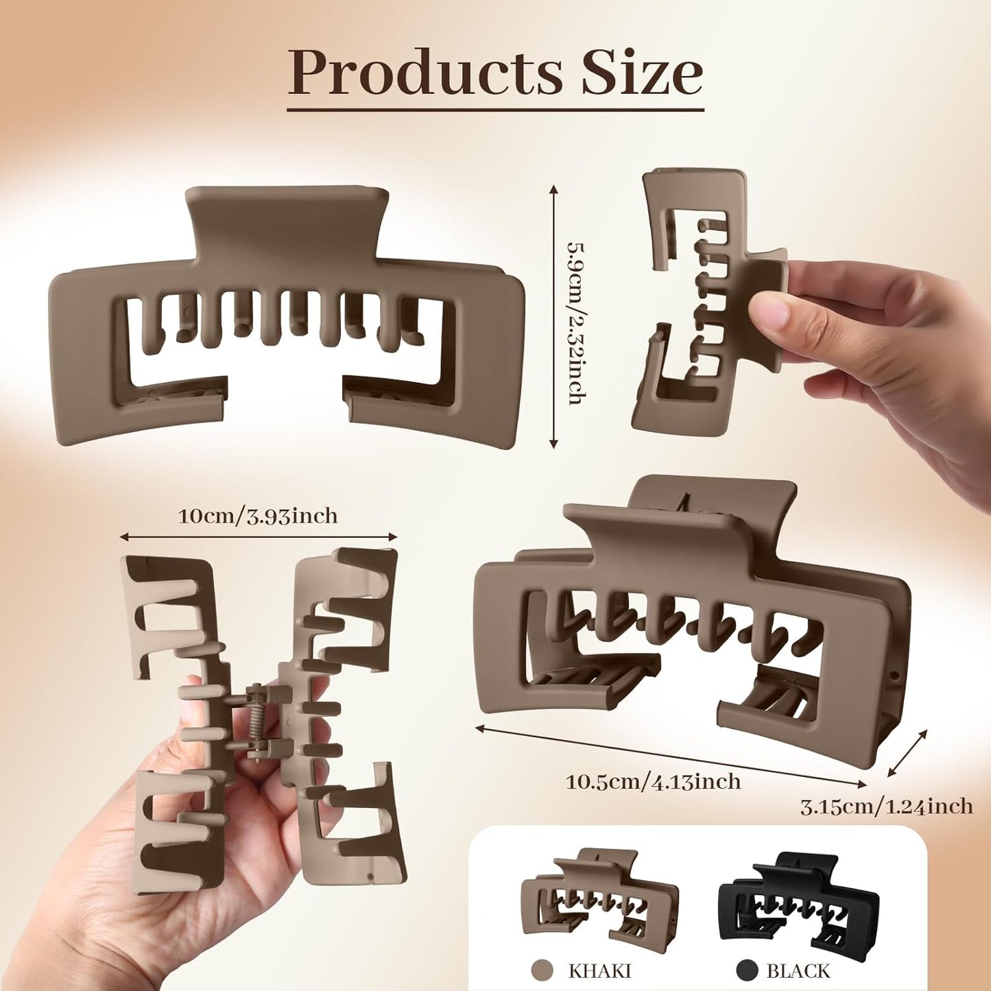 Baseball Cap Claw Clips - 2 Pcs Large Non-Slip Hair Clips for Women | Ideal for Thick & Fine Hair (Black & Brown)