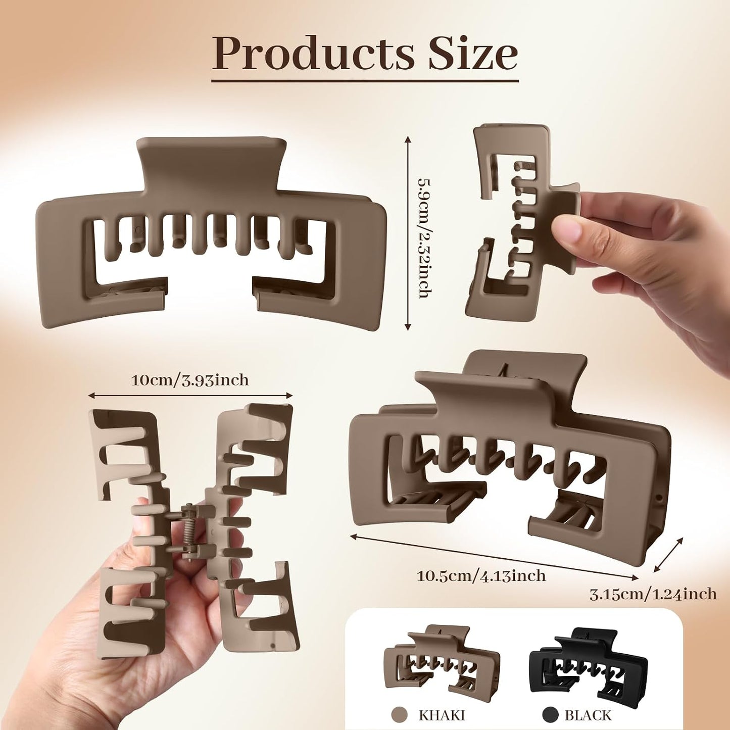 Baseball Cap Claw Clips - 2 Pcs Large Non-Slip Hair Clips for Women | Perfect for Thick & Fine Hair (Black & Brown)