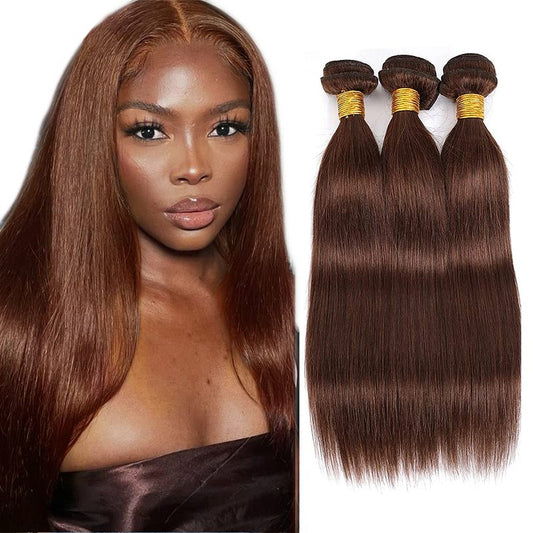 #4 Brown Bundles Human Hair Chocolate Straight Bundles 28 30 32 Inch Unprocessed Brazilian Virgin Hair 3 Bundle Deals Quick Weave Hair Extensions 50 Gram Per Bundle For Woman
