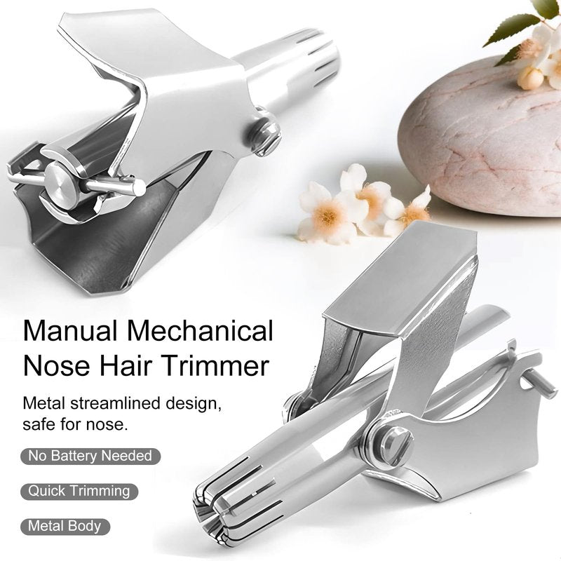 Jaasuee Manual Nose Hair Trimmer for Men & Women, Stainless Steel, Waterproof, No Battery Needed with Cleaning Brush Trimmer for Ear,Moustache and Whiskers Hair, Metal