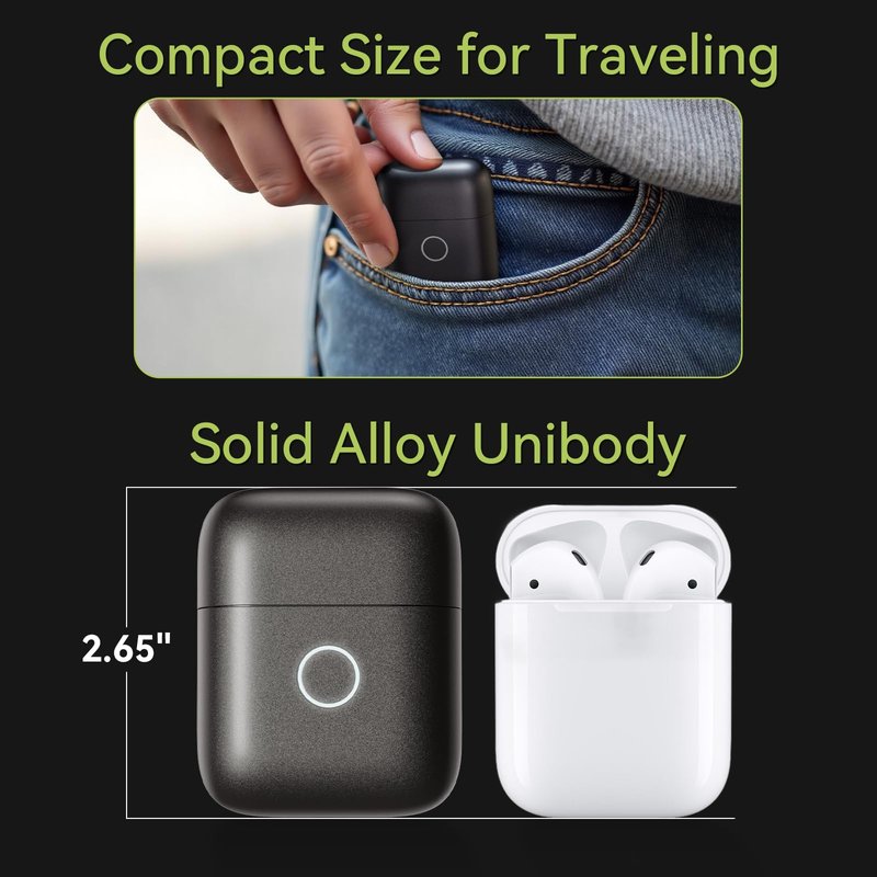 VNU Alloy Body Foil Shaver, Mini Pocket Shaver for Travel, Electric Razor for Men Face Beard, IPX7 Waterproof & 60-Day Standby, Gift for Men/Husband/Dad (Dark Gray)