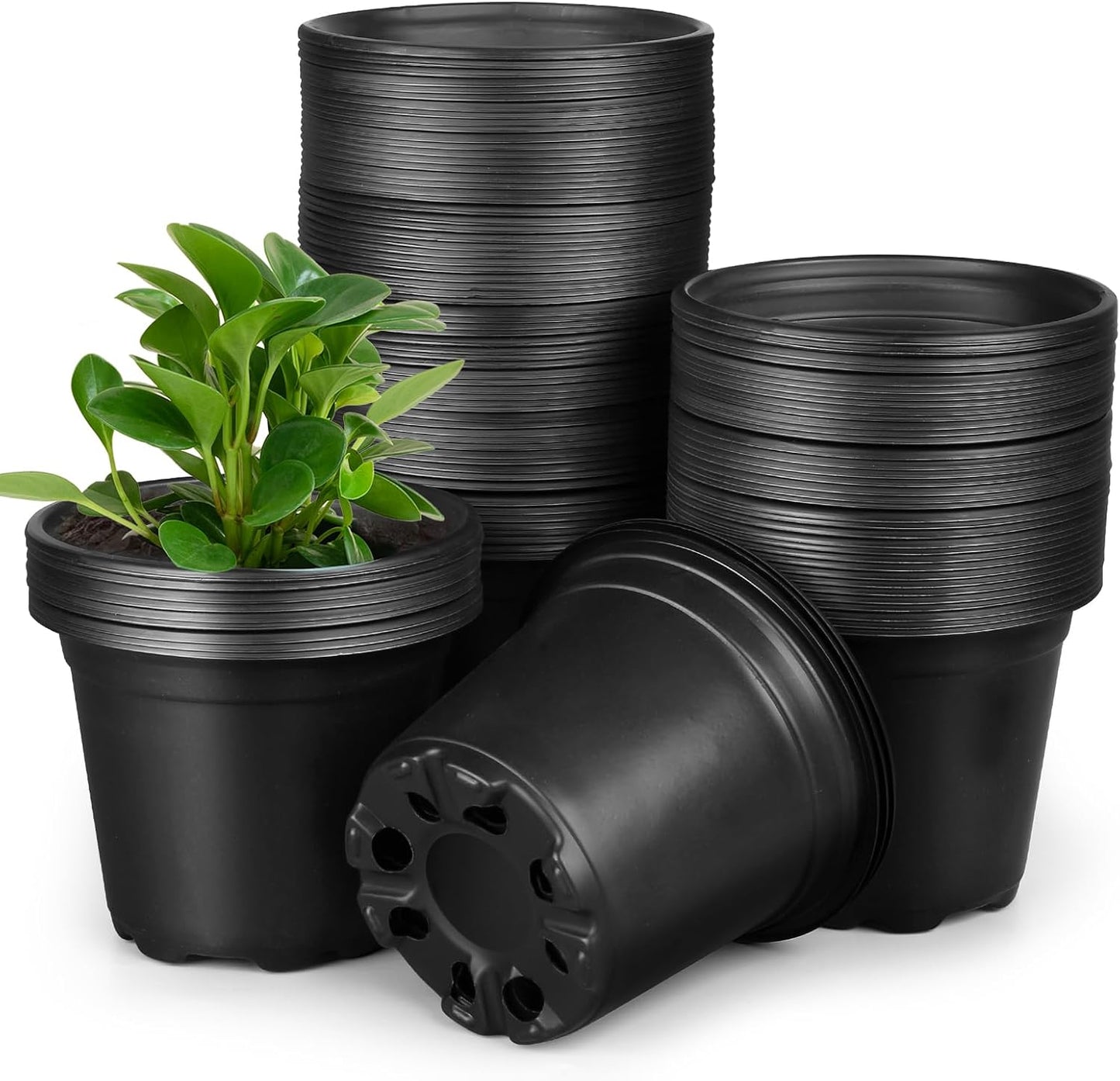 Nursery Pots - 110 Pack Plastic Plant Pots with Drainage Holes | 4, 5, 6 Inch Seedling Starter Pots for Succulents