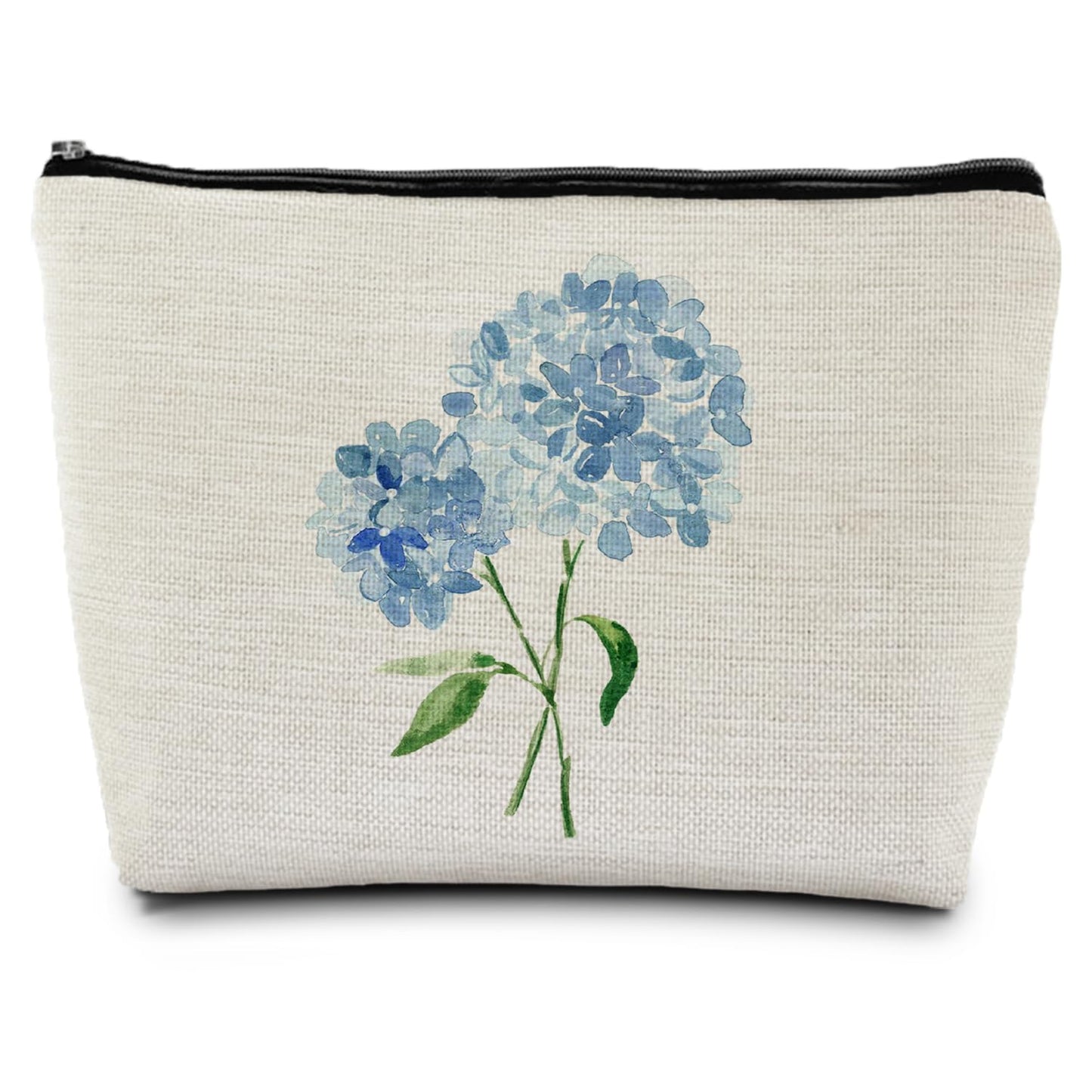 ignytiger Aesthetic Floral Makeup Bag for Women, Blue Hydrangea Canvas Cosmetic Pouch Travel Toiletry Bag with Zipper, Small Purse for Skincare