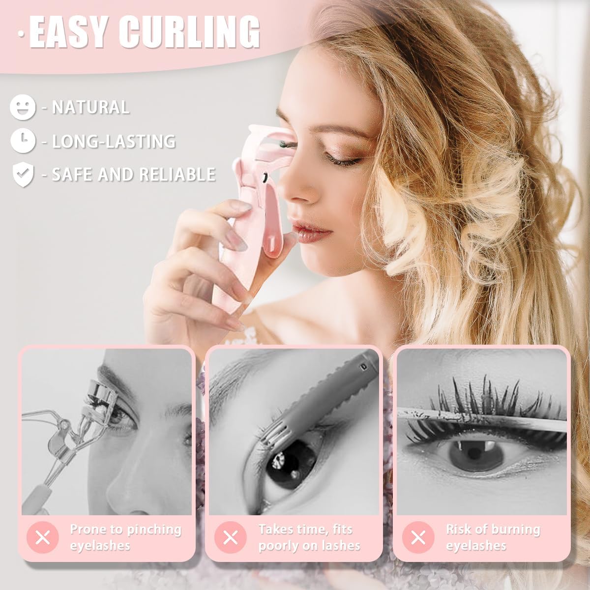 Heated Eyelash Curler for Women - Fast Heating, USB-C Rechargeable, Color-Changing Silicone Pad | 2 Temperature Settings
