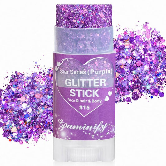 Paminify Purple Hair Glitter Stick, Mardi Gras Outfit for Women,Purple Body Face Glitter,Rave Mardi Gras Accessories Carnival Chunky Glitter Sequins,Waterproof Shimmer Body Paint for Festival